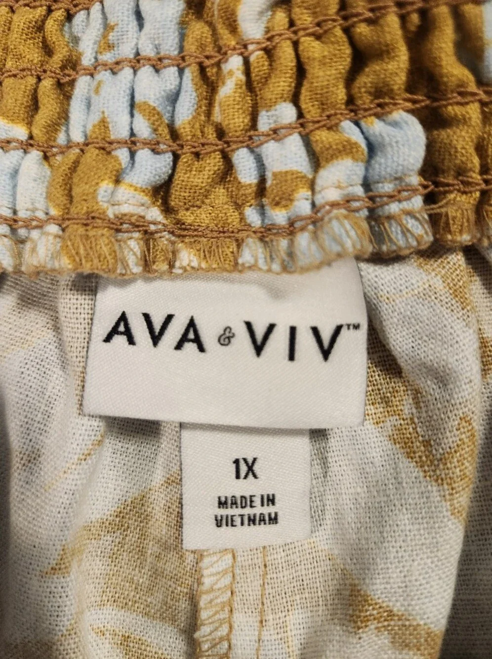 Ava & Viv Mustard Floral Linen Elastic-Waist Shorts - Picture 4 of 7